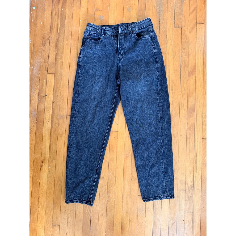 High Waisted Mom Jeans Dark Wash Denim Tapered Leg Relaxed Fit Size 26x26